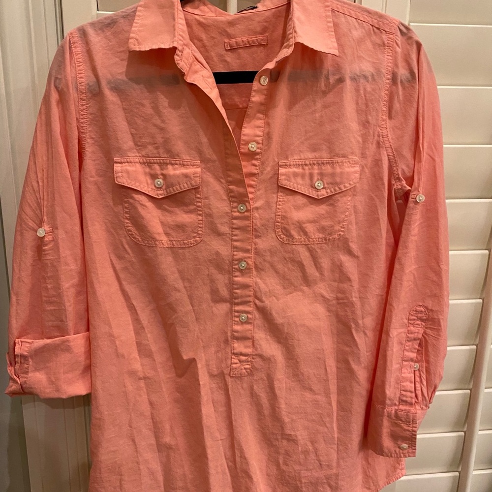 J. Crew light coral S button down tunic- used